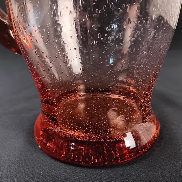 Pink Art Deco Glass Pitcher Air Bubble Applied Handle Heavy Bottom 62oz - Picture 4 of 5
